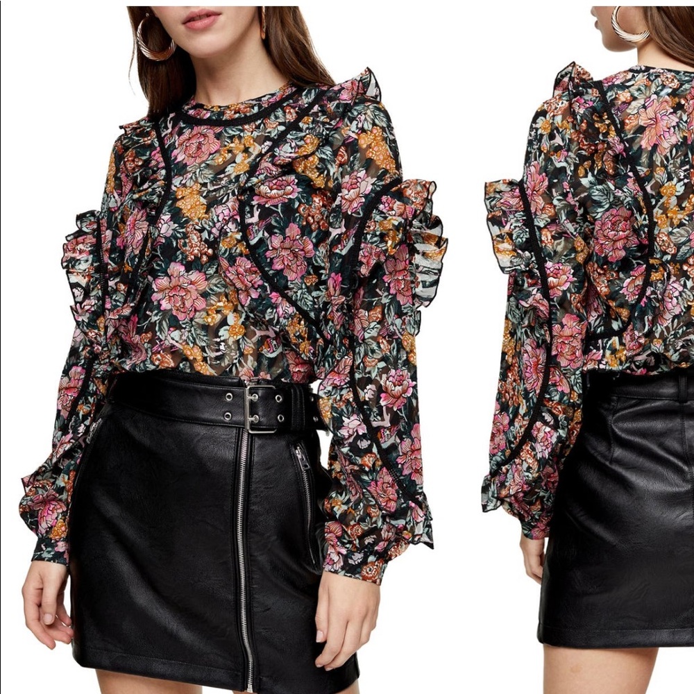 TopShop ruffle floral blouse